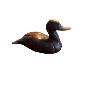 Vintage Natural Wood solid hand carved Duck